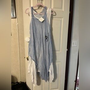 Blue and White Sleeveless Dress